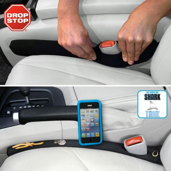 Car seat showing install of 2 DropStop products.
