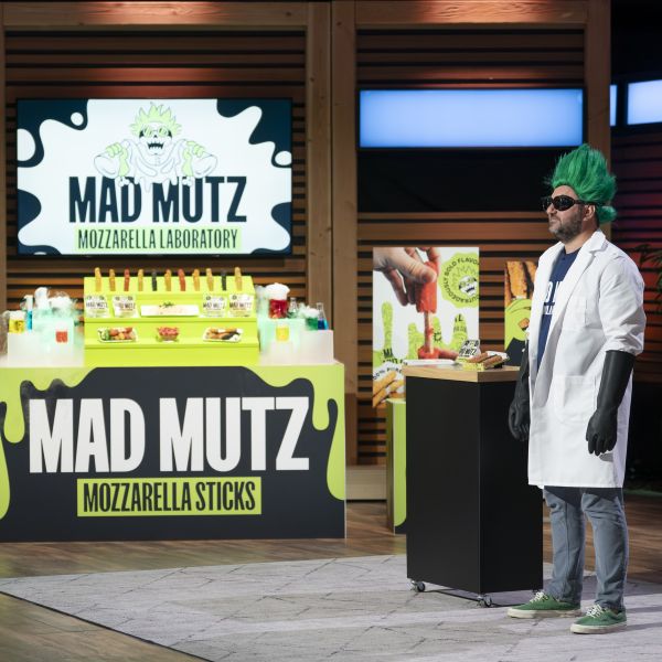 Photo of Mad Mutz entrepreneur on Shark Tank set.