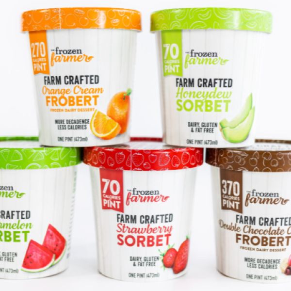 5 pints of various flavors of Frozen Farmer ice cream/sorbets.