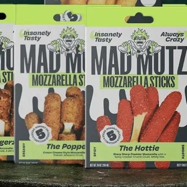 Mad Mutz packaging showing the cheese sticks in their bags